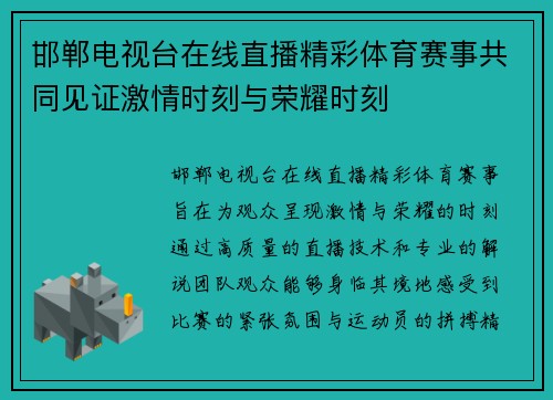 邯郸电视台在线直播精彩体育赛事共同见证激情时刻与荣耀时刻